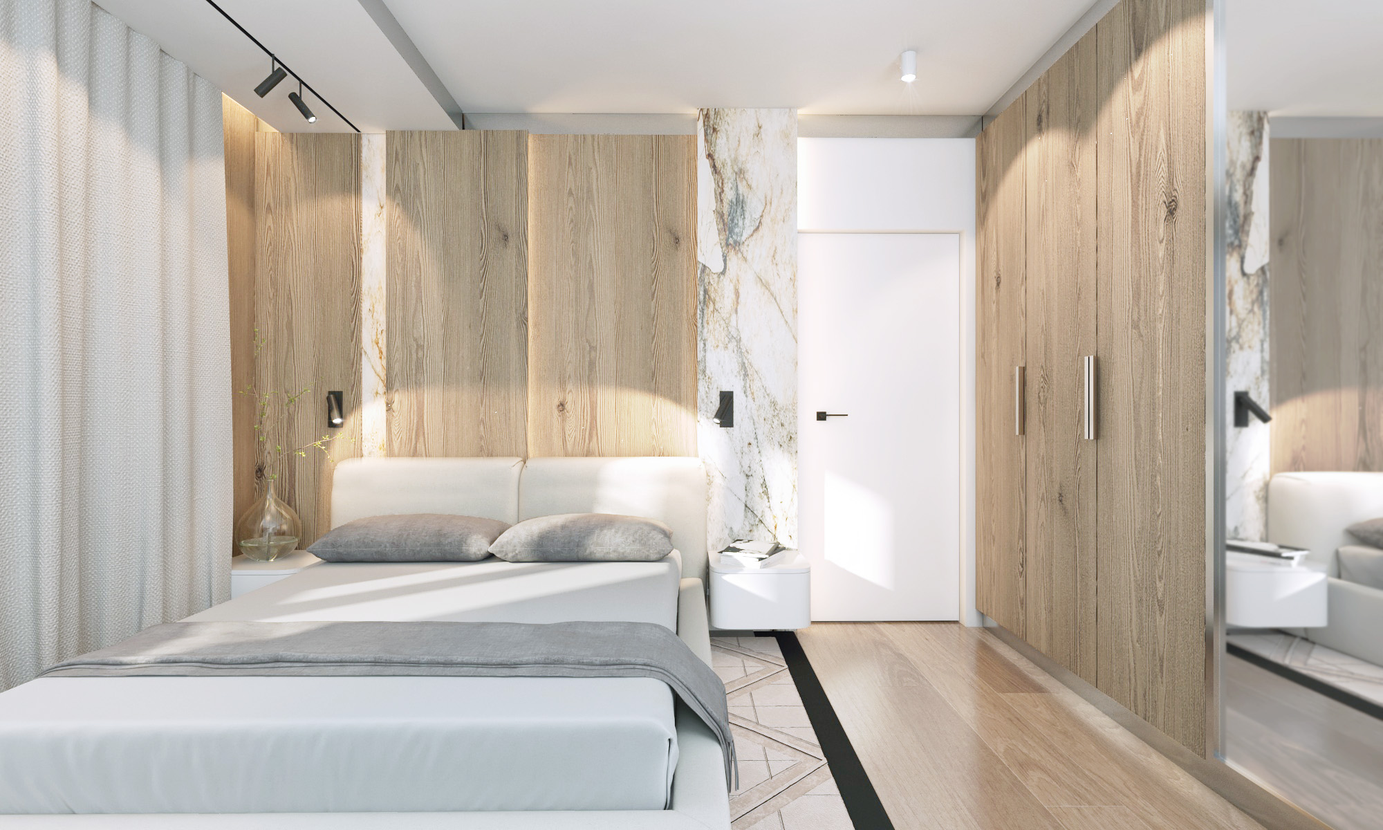 camera_6 łóżko w sypialni i szafy