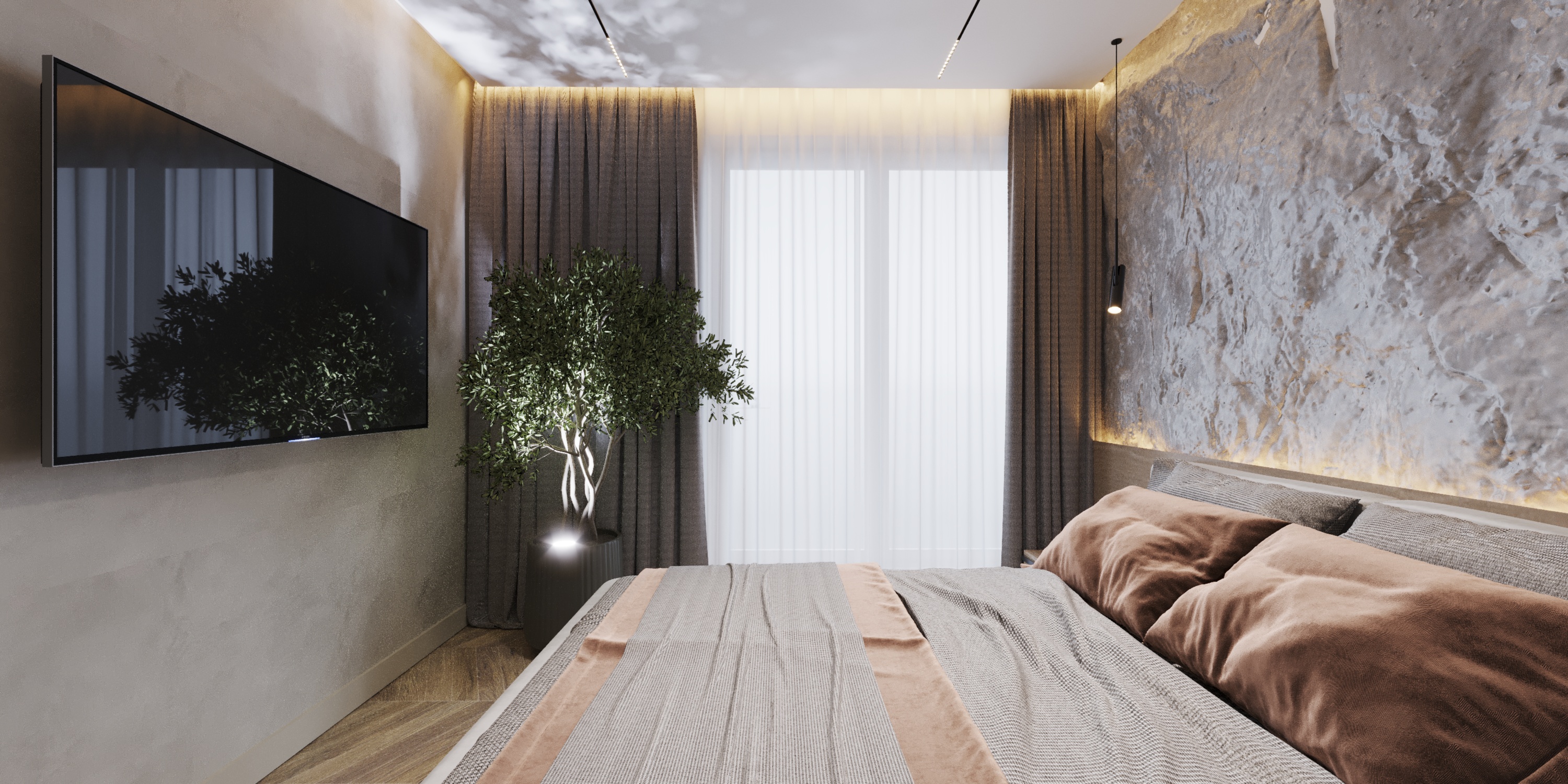 sypialnia z wielkim tv