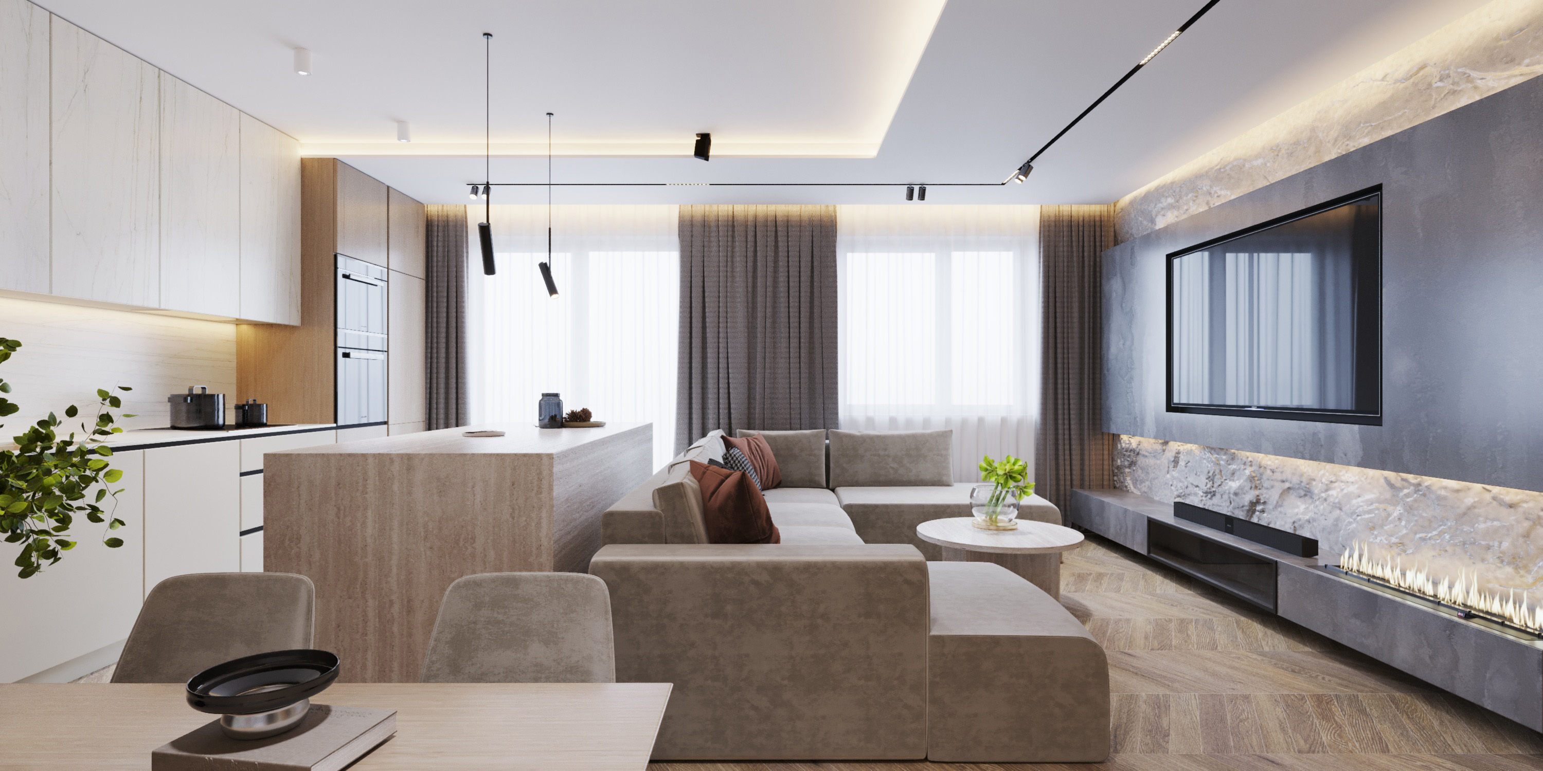 salon z widokiem na okna i piękne zasłony z firankami