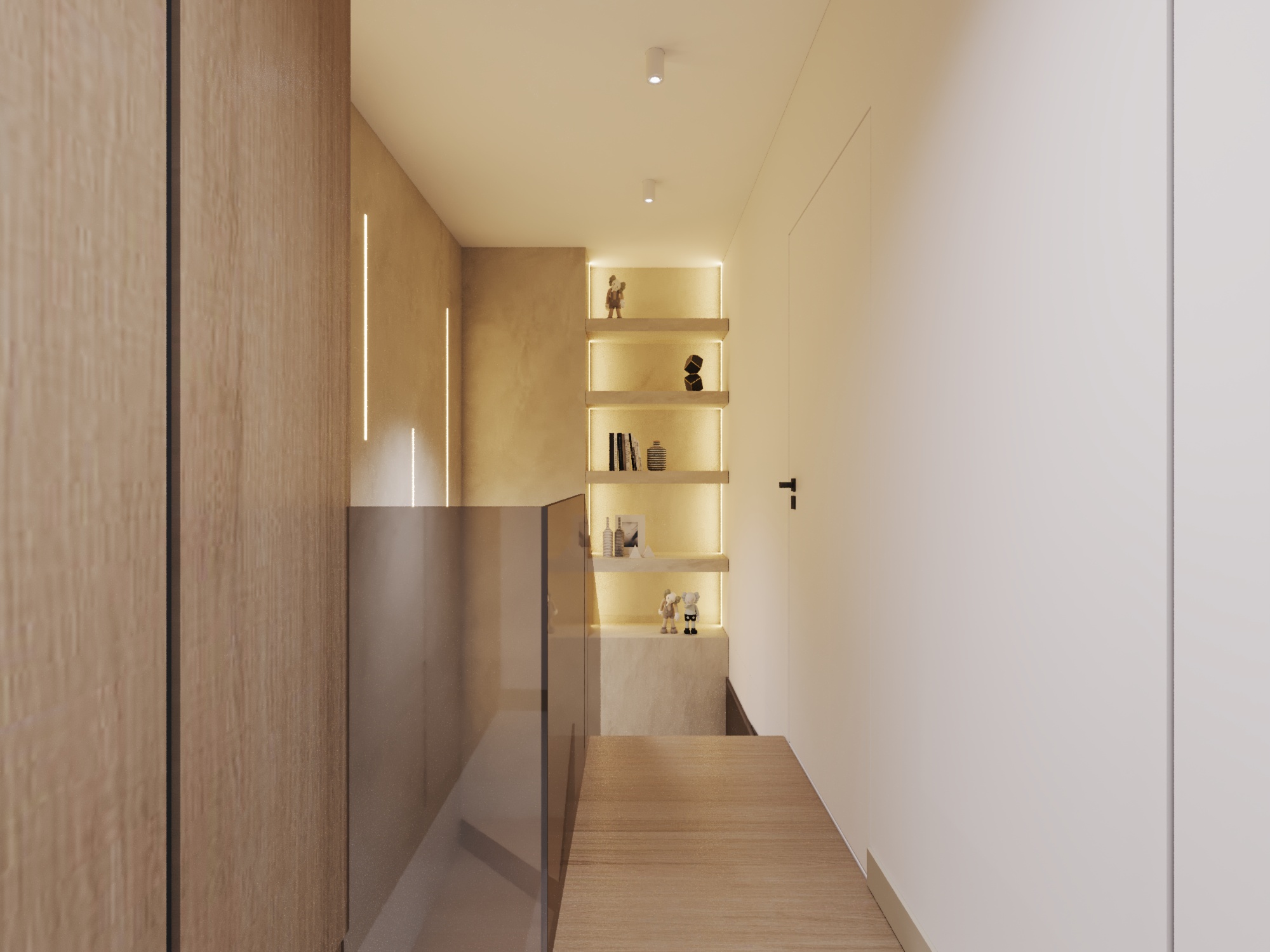 korytarz z poręczą z szyby