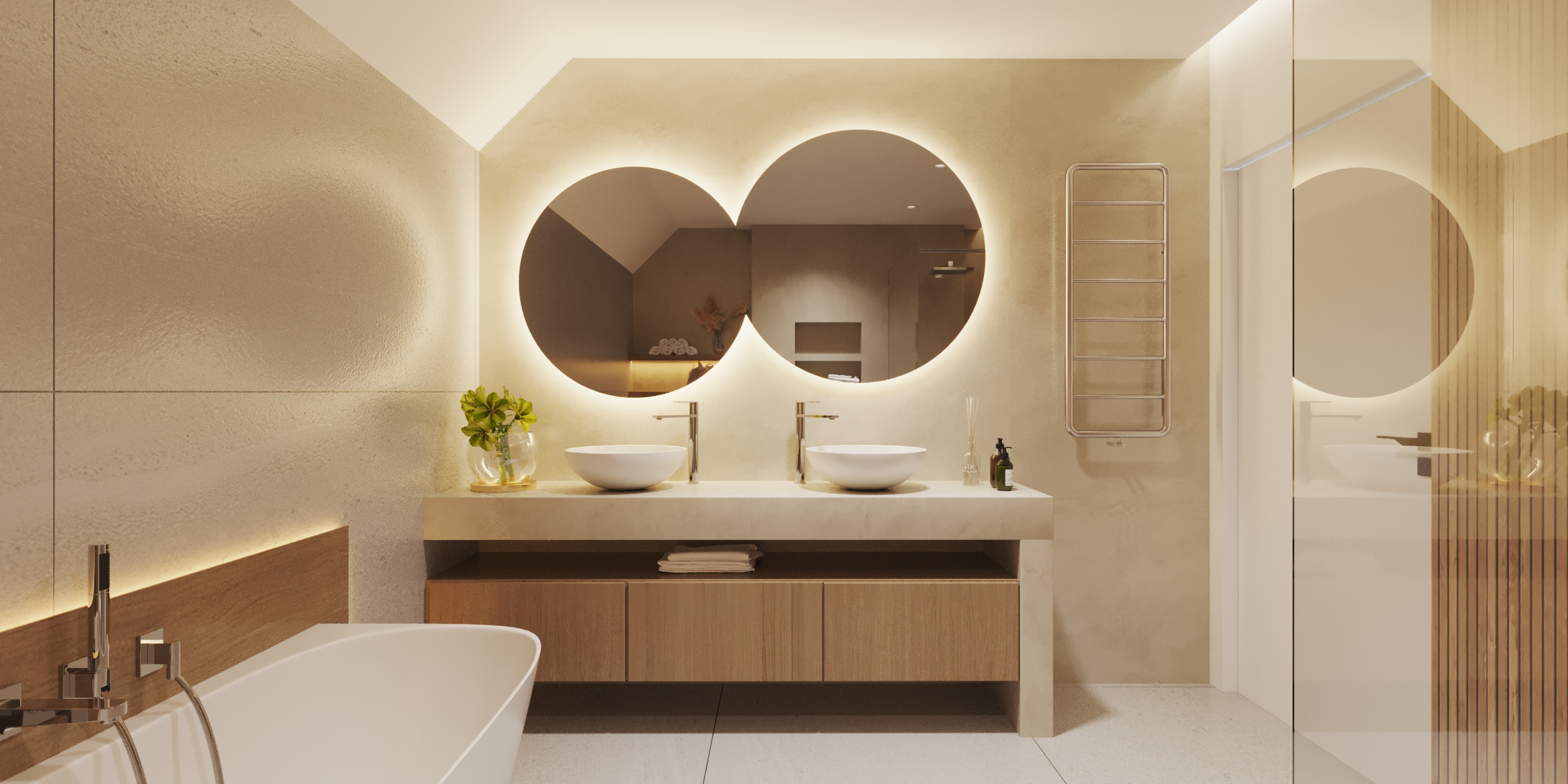 łazienka z dwoma lustrami