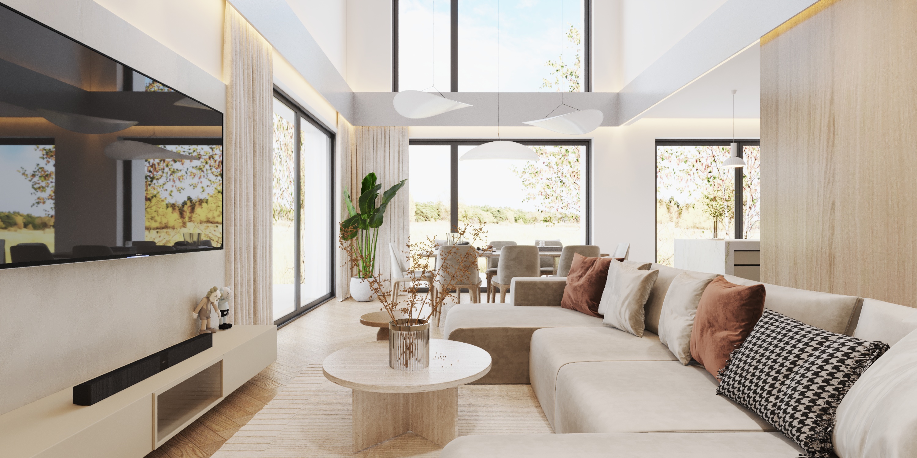 salon z wielką sofą i tv