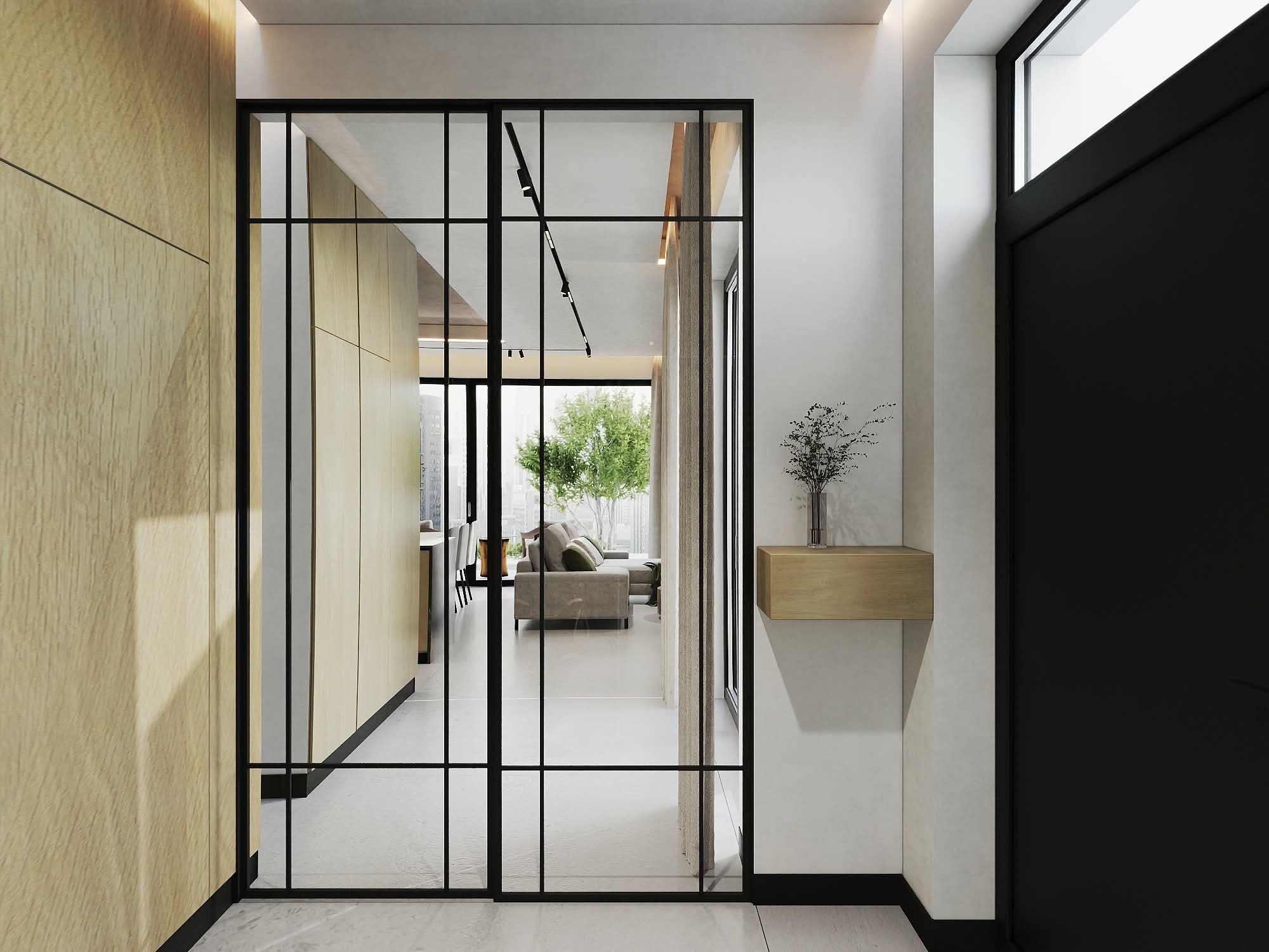 wejście z przedpokoju ze szklanymi drzwiami