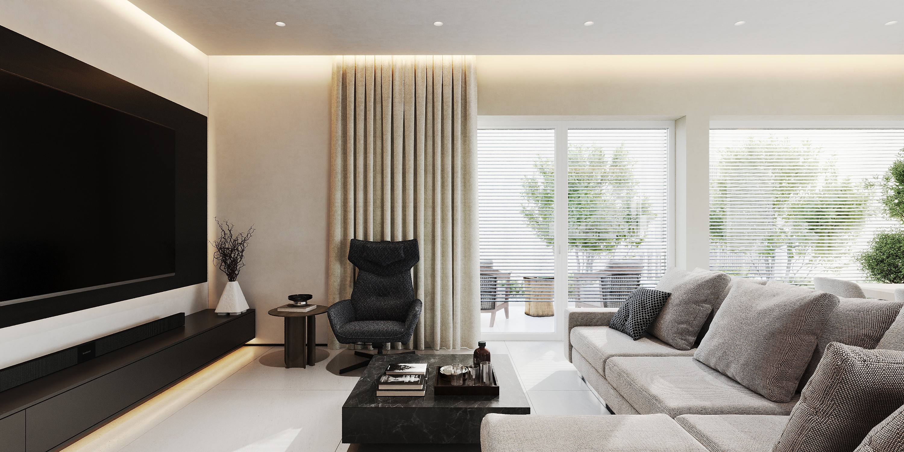 salon z kanapą i tv